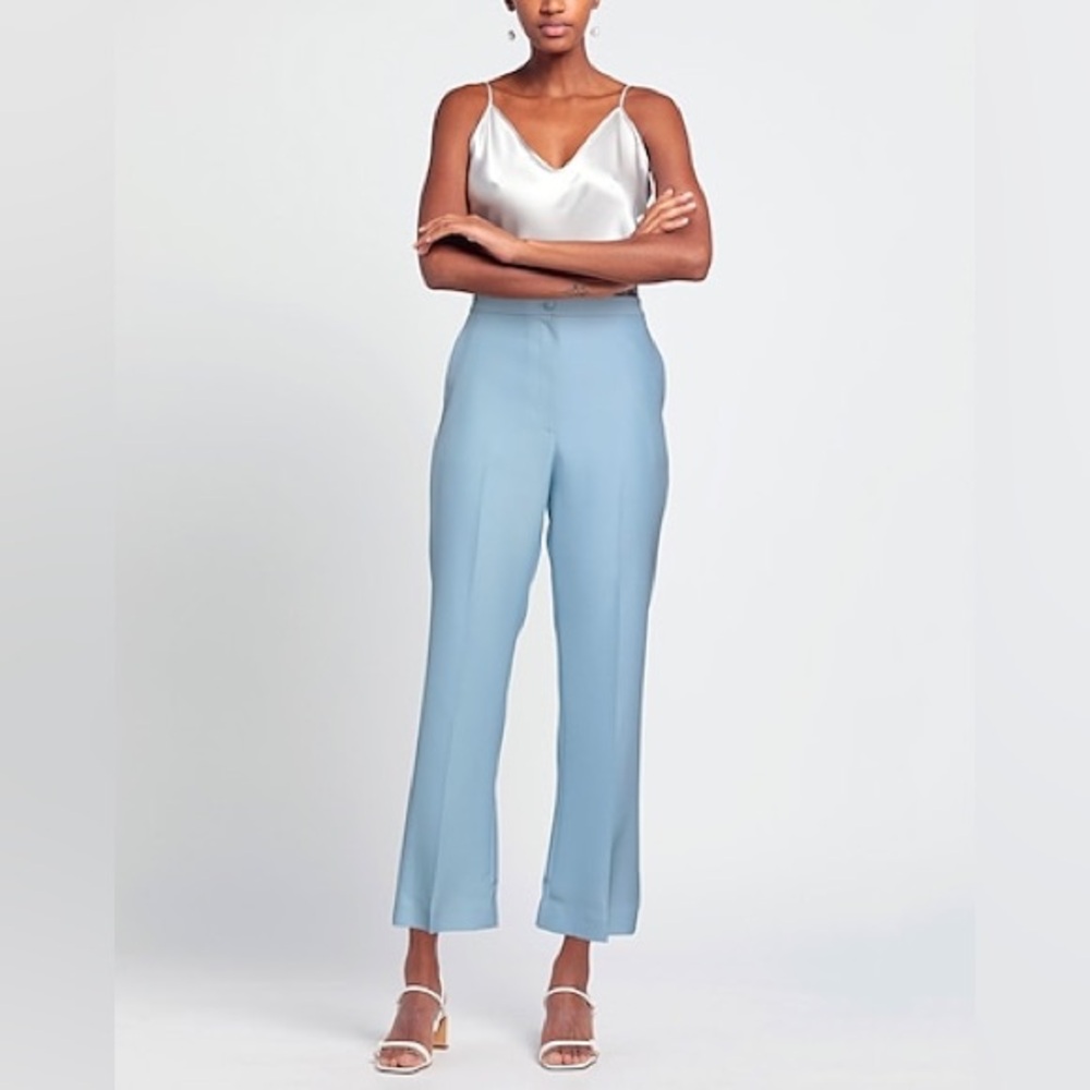 PARTOW NEW Women's Hadley Pale Blue Wool & Silk High-Rise Pants Wide Leg Size 6